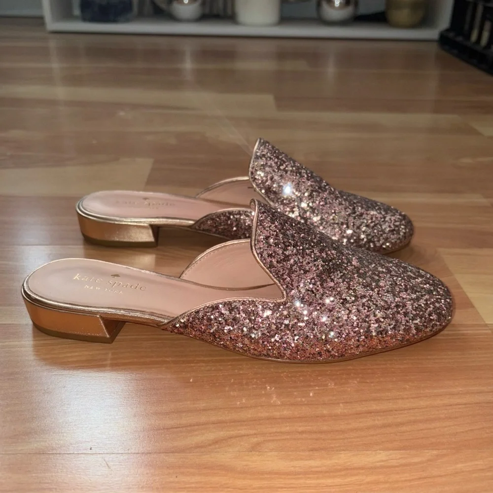 Kate Spade Gowen Shimmy Pink Glitter Glam Mule Loafers Flats Whimsy Preppy 6.5